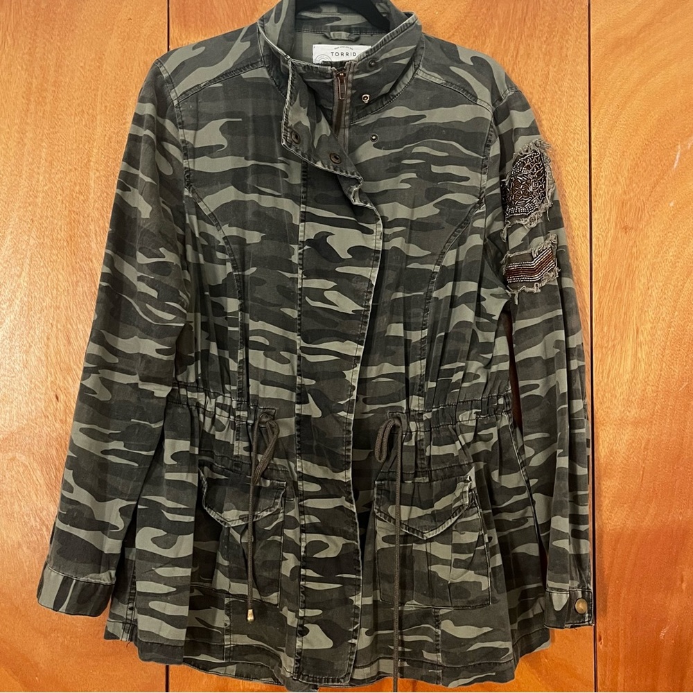 Torrid Women’s Camo Embellished Studded Sleeve Military Jacket